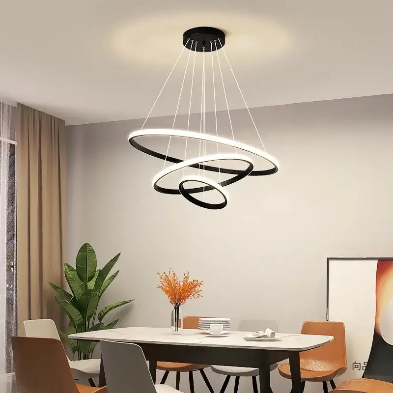 Modern black and white led pendant lamp with interlocking rings by decorbites circles chandelier pendant for living room light