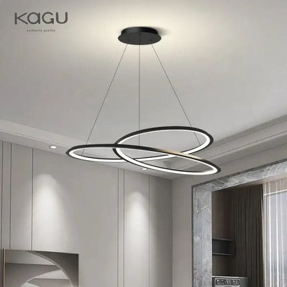 Modern black white chandelier with sleek interlocking circular rings led pendant light for living room decorbites circular black