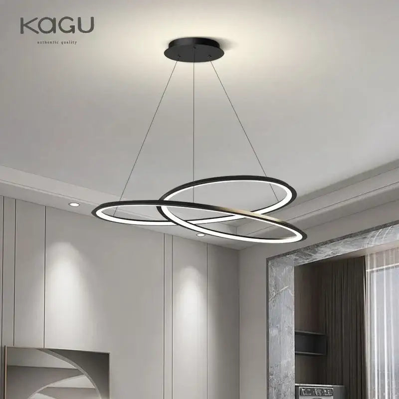 Modern black white chandelier with sleek interlocking circular rings led pendant light for living room decorbites circular black