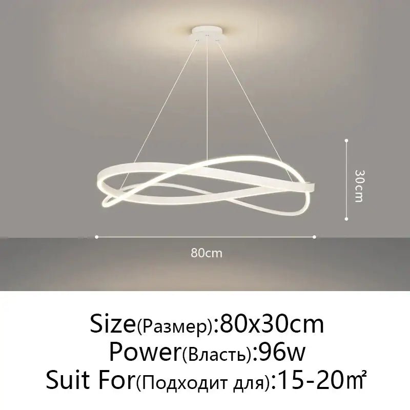 Modern black and white pendant ceiling lamp with sleek intertwined circular led chandelier for living room lighting
