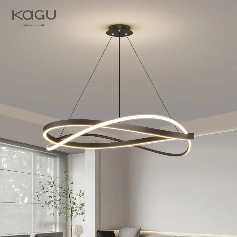 Modern black and white circular led pendant ceiling lamp with sleek intertwined ring design for living room ceiling lamp