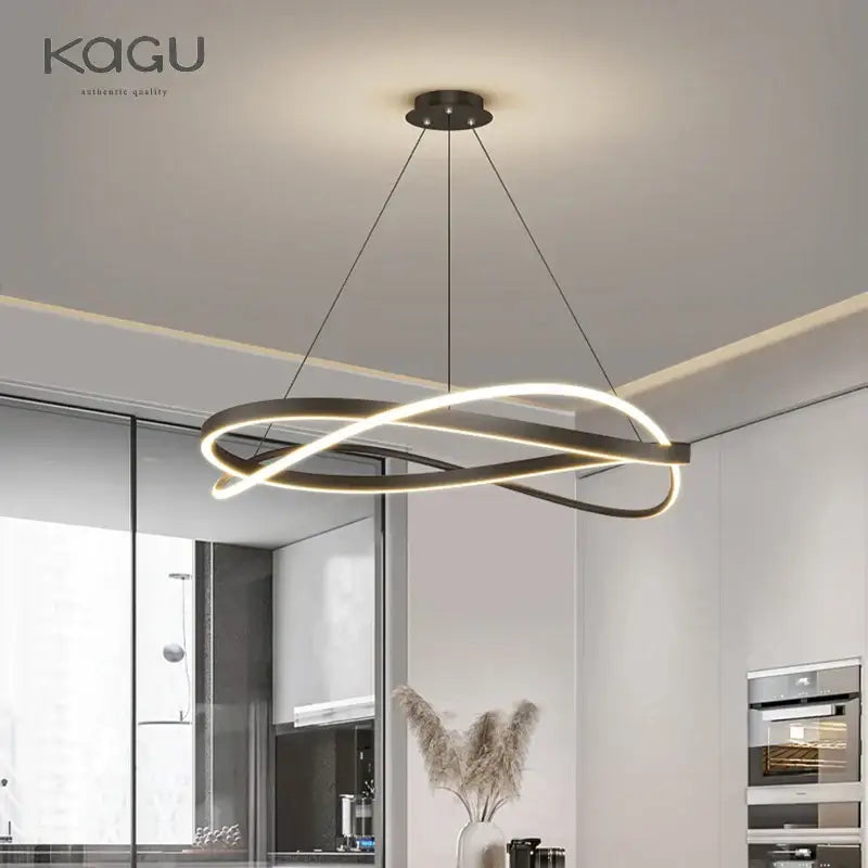 Modern black infinity-loop pendant ceiling lamp with integrated led lighting for living room illumination