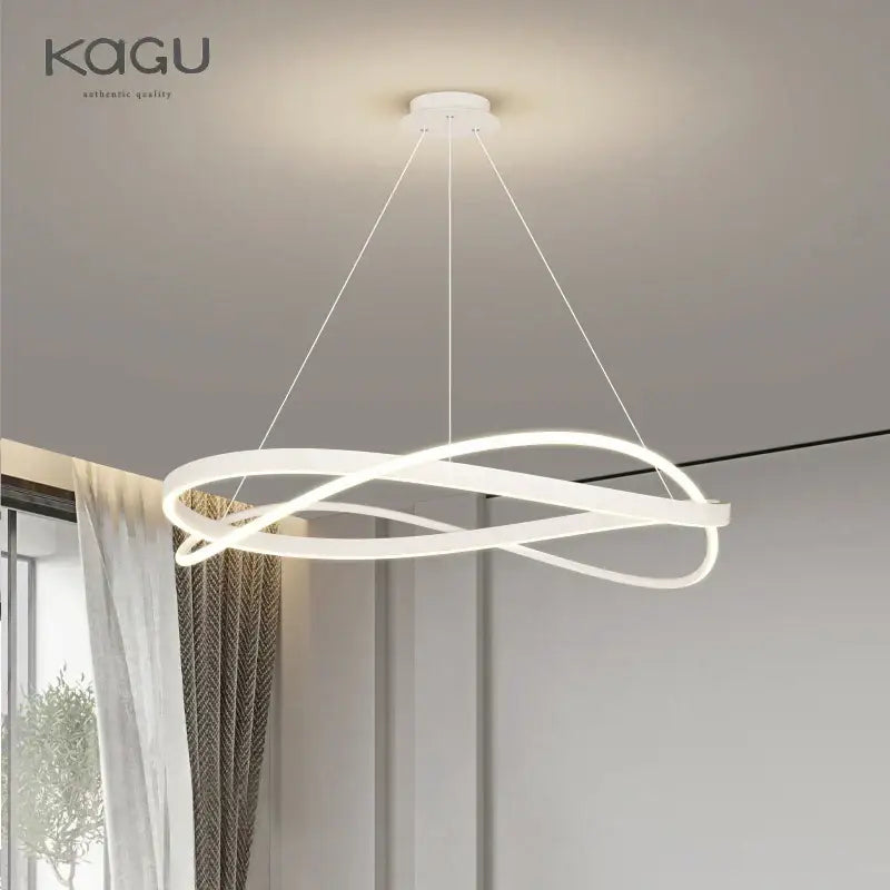 Modern black and white LED pendant ceiling lamp with sleek intertwined circular white LED chandelier design