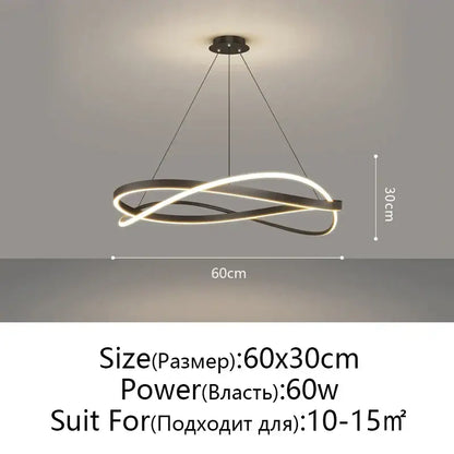 Modern black and white circular led pendant ceiling lamp with an elegant intertwined ring design for living room