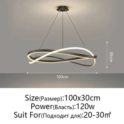 Modern black and white led pendant ceiling lamp with elegant intertwined ring design for living room lighting