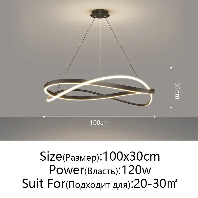 Modern black and white led pendant ceiling lamp with elegant intertwined ring design for living room lighting