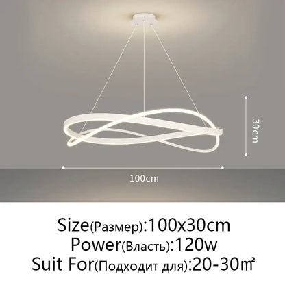 Modern black and white circular led pendant ceiling lamp with sleek intertwined rings for living room lighting