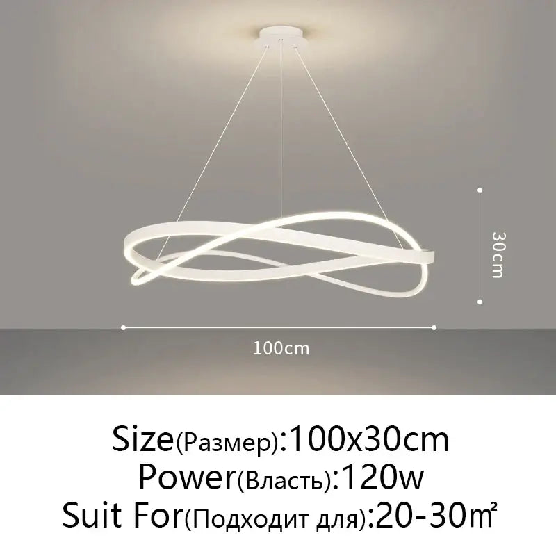 Modern black and white circular led pendant ceiling lamp with sleek intertwined rings for living room lighting