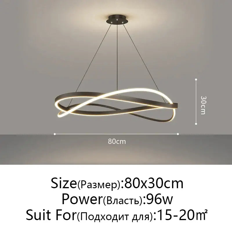 Modern black and white led pendant ceiling lamp with elegant intertwined ring design for living room use