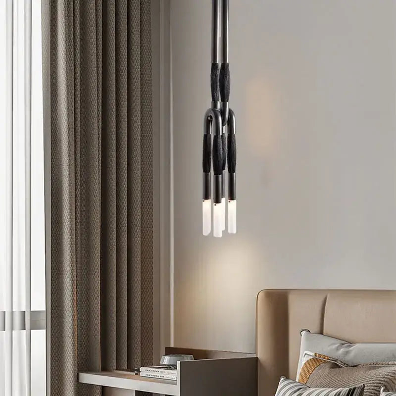 Modern black and white cloth pendant light with sleek metallic finish for kitchen dining room decorbites pendant light