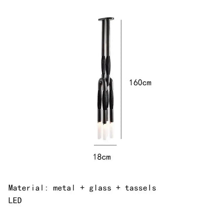 Black metal and glass cloth pendant light with tassels 160cm tall for modern kitchen dining room decorbites pendant light