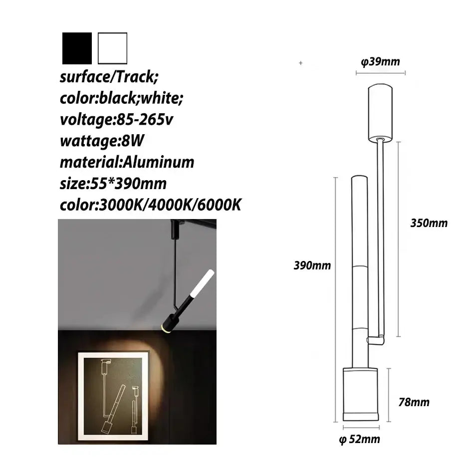 Modern black and white cob pendant spotlight with sleek aluminum body available in multiple color temperatures