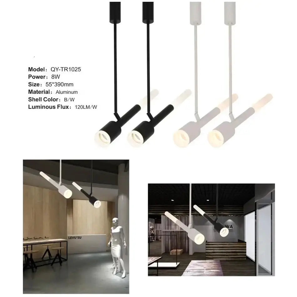 Modern black and white cob pendant spotlight with sleek aluminum shells and angular design for living room lighting