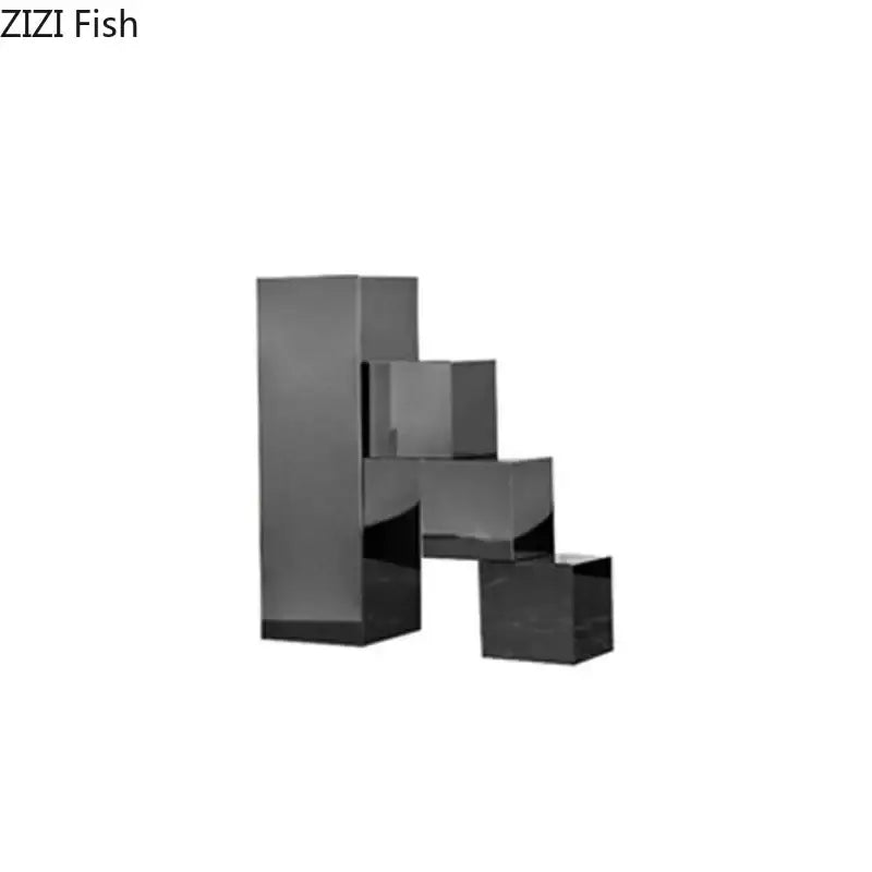 Modern black and white crystal bookends sculpture with glossy geometric cubes in stepped formation for living room decorbites crystal bookends