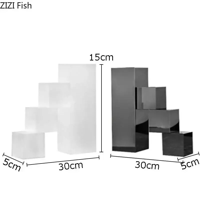 Set of six translucent acrylic display stands in varying sizes for modern black and white crystal bookends decorbites sculpture