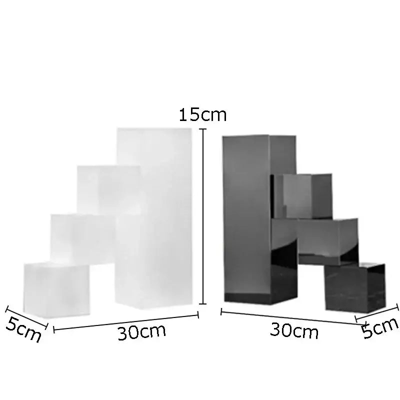 Set of five tiered modern black and white crystal bookends sculpture with glossy blocks for living room decorbites decor