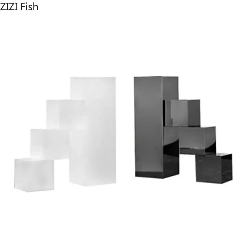 Set of modern stepped crystal bookends sculpture in translucent white and glossy black acrylic for living room decorbites decor