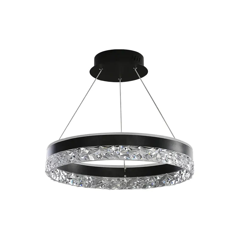 Modern black and clear crystal rings led chandelier with sleek design for dining room decorbites crystal rings