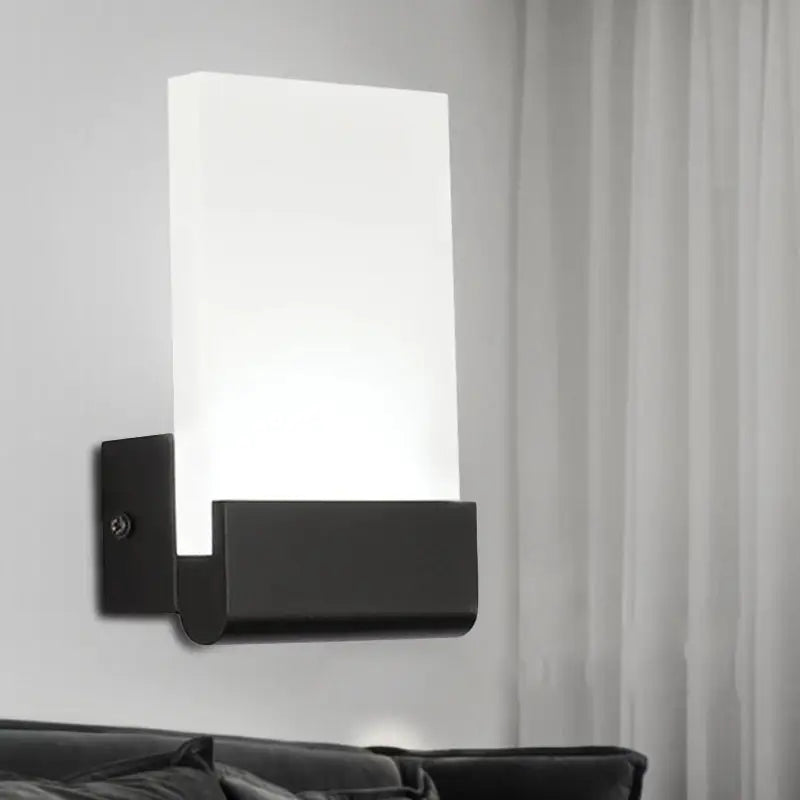Modern black and white cuboid design led sconce with rectangular frosted glass diffuser for bedroom wall light