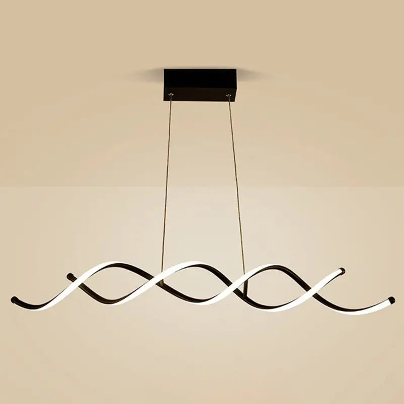 Modern black and white curved led pendant ceiling light with sleek wave design for dining room ceiling light use