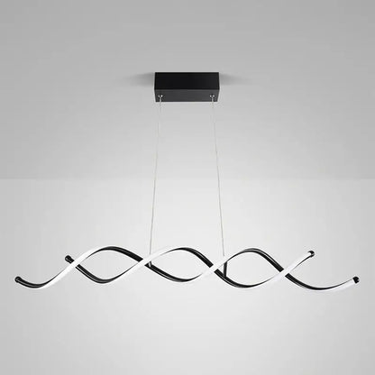 Modern black and white curved led pendant ceiling light with twisted design for dining room ceiling light use