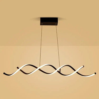 Modern black and white curved led pendant ceiling light with sleek wave-like design for dining room ceiling light