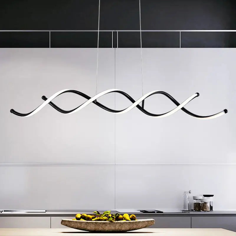 Modern black and white curved led pendant ceiling light with twisted design for dining room ceiling light
