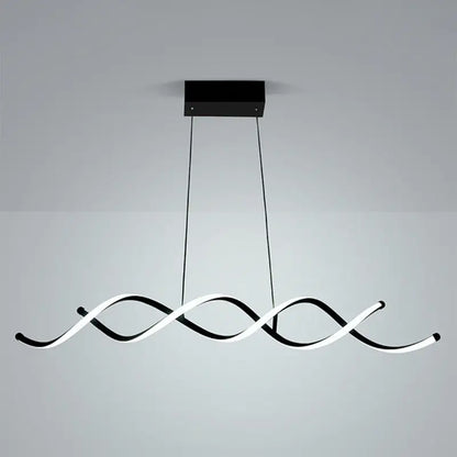 Modern black and white led pendant ceiling light with sleek intertwined wave-like arms for dining room use