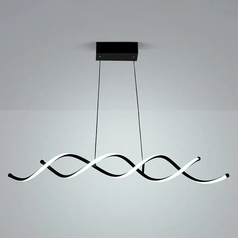 Modern black and white led pendant ceiling light with sleek intertwined wave-like arms for dining room use