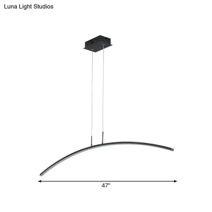 Decorbites™ curved metallic black white led island lamp with bulb base and 47 inch span for warm white lighting