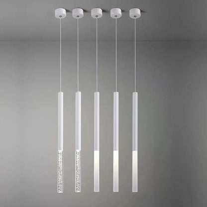 Five modern white pendant lights with frosted glass and crystal accents by decorbites cylinder led pendant for kitchen decor