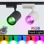 Modern black and white decorbites colorful cob track light with adjustable color settings and sleek cylindrical design