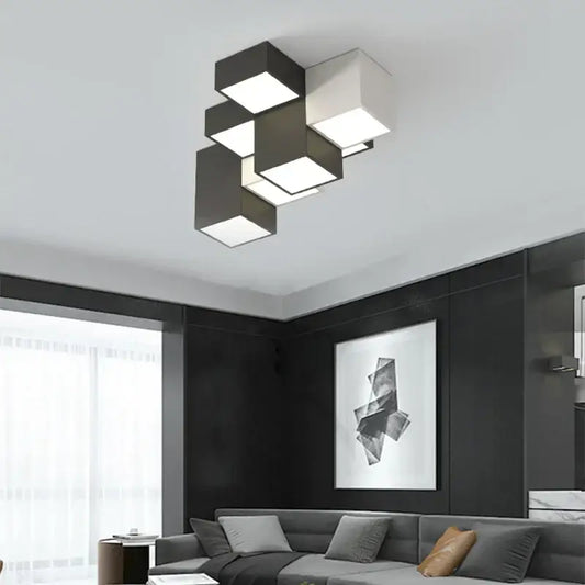 Modern black and white decorbites geometric chandelier with cube design ceiling light fixture for bedroom use