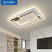 Modern black and white decorbites living lamp chandelier with sleek rectangular frame and warm LED ambient glow