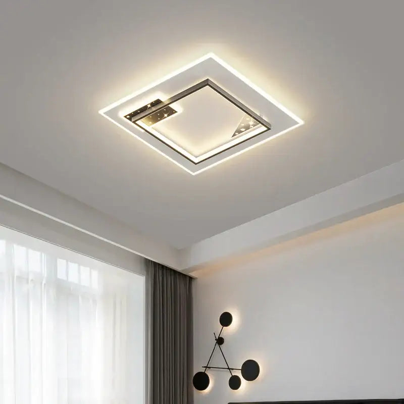 Modern black and white decorbites living lamp chandelier with sleek chrome frame and warm white led glow for dining room