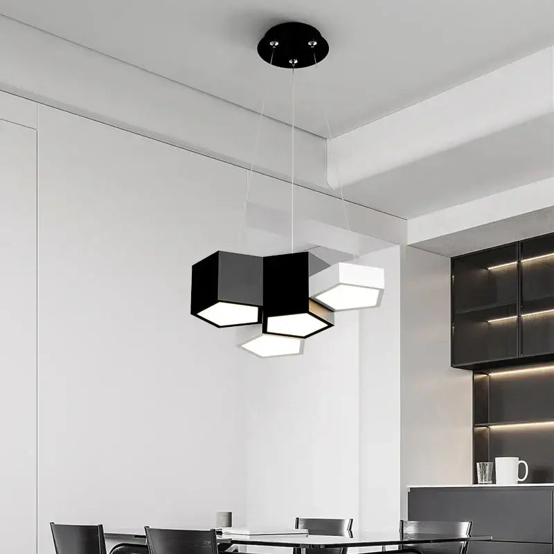 Modern black white diamond led chandelier pendant light with geometric minimalist design for living room decorbites black white