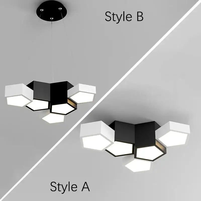 Modern black white diamond led chandelier pendant light with sleek geometric hexagonal design for living room decorbites black white