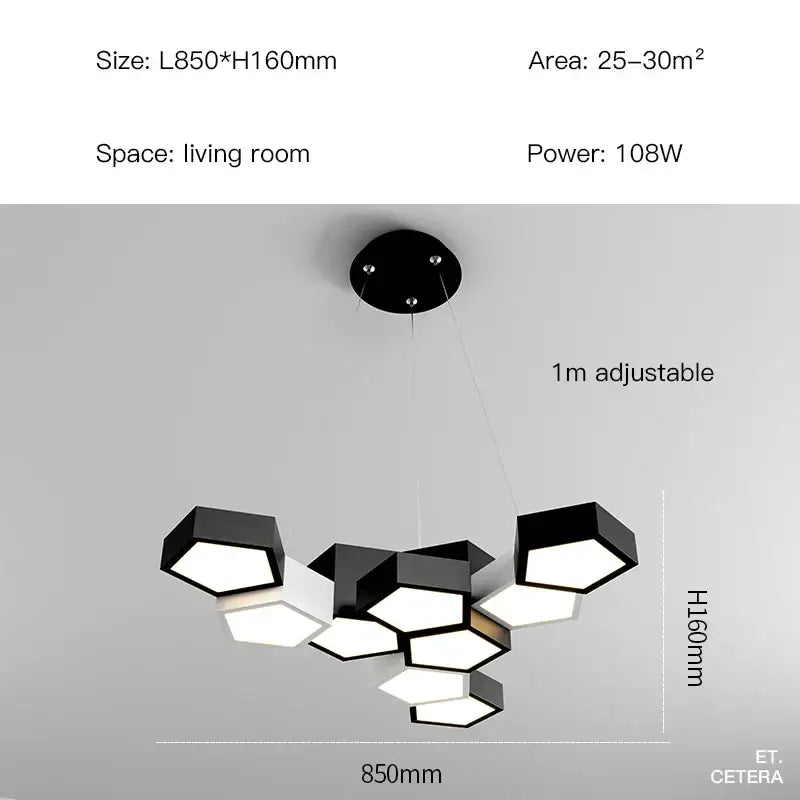 Modern black white diamond led chandelier with black hexagonal pendant light and adjustable height for living room decorbites black white