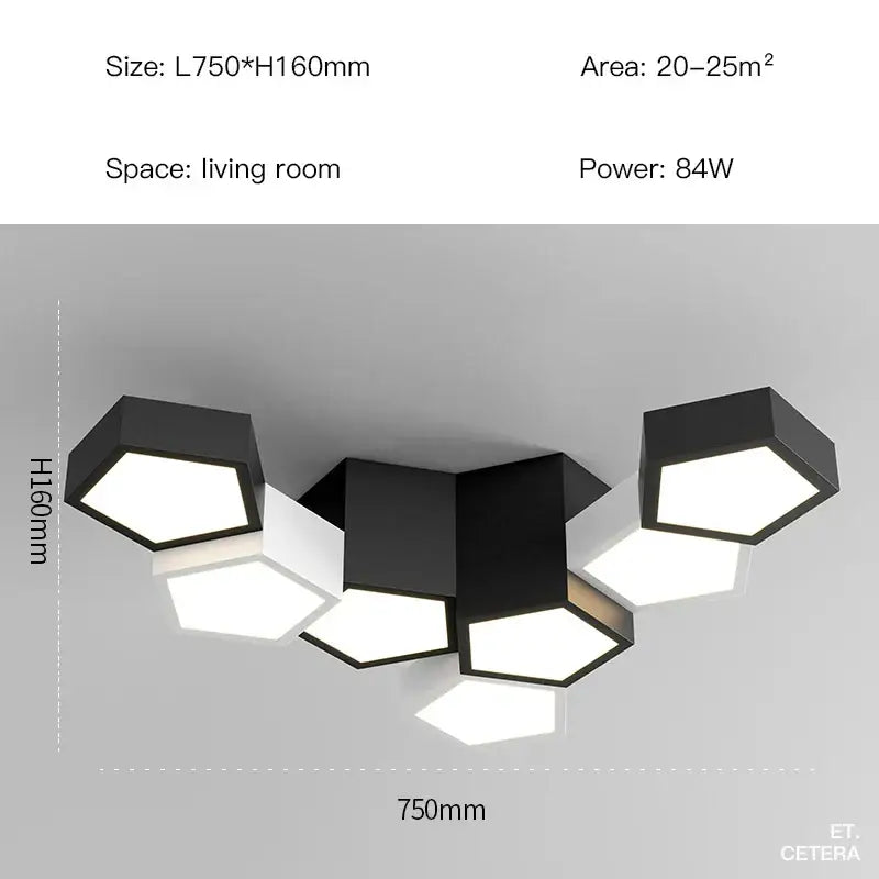 Modern black white diamond led chandelier with six illuminated hexagonal panels for stylish living room decorbites black white lighting
