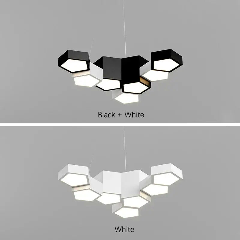Modern black white diamond led chandelier with hexagonal geometric fixtures for living room decorbites black white decor