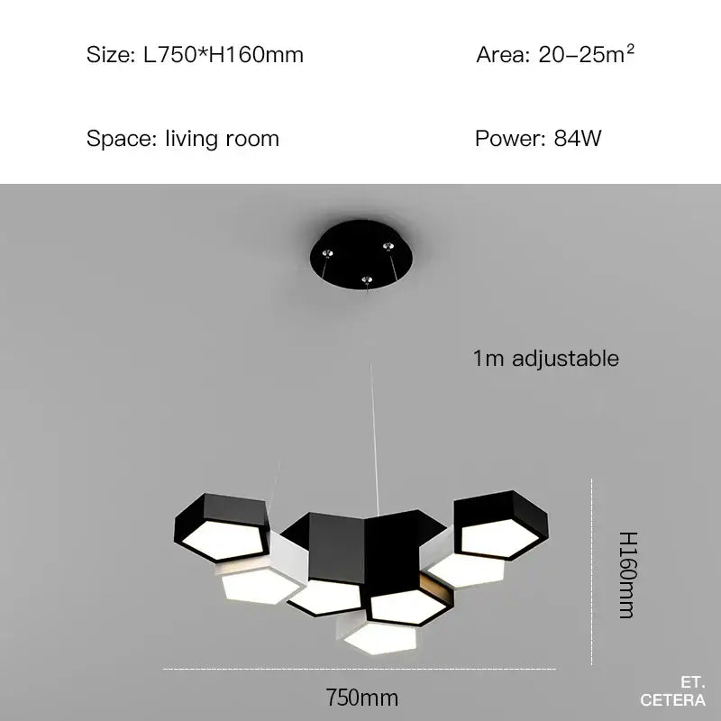 Modern black white diamond led chandelier pendant light with adjustable height for living room decorbites black white style
