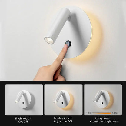 White minimalist dimmable led wall lamp with touch controls for brightness and color temperature by decorbites