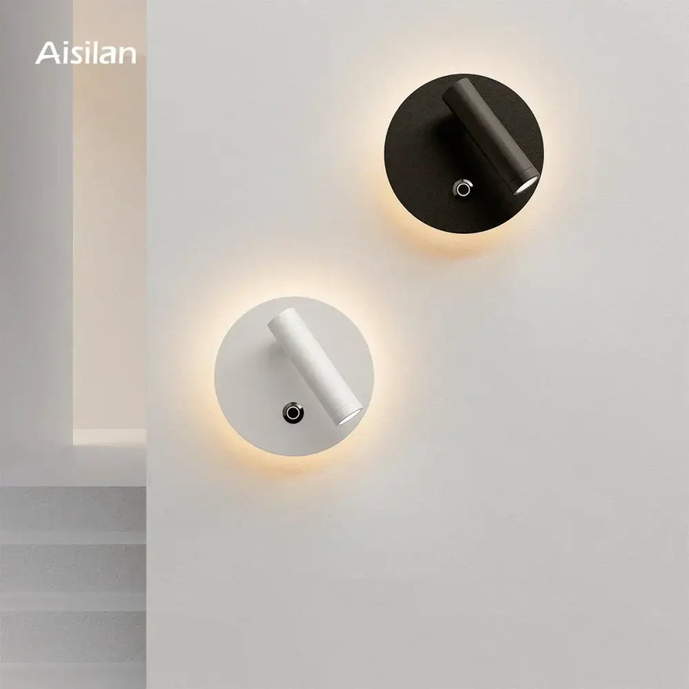 Aisilan modern black and white matte wall lamp with dimmable led adjustable cylinder heads for bedroom reading light