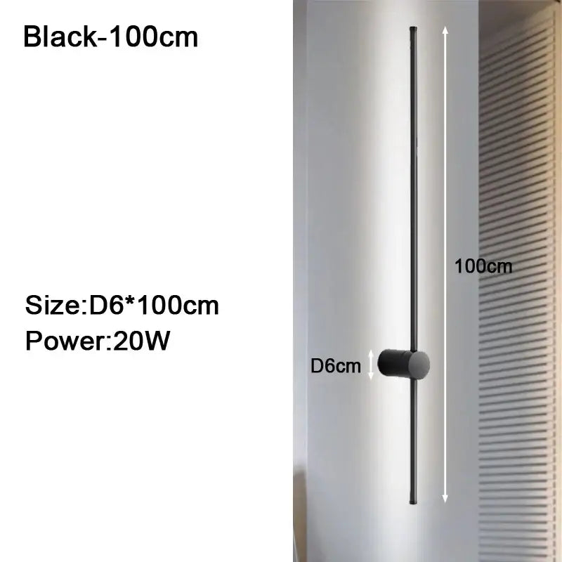 Modern black decorbites dimmable led wall light 100cm tall with sleek cylindrical matte finish for bedroom sconce decor