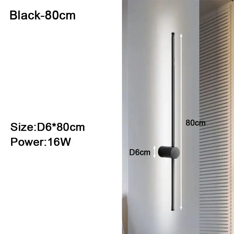 Modern black minimalist 80cm dimmable led wall light fixture with cylindrical design and circular base for bedroom decorbites dimmable led wall lights