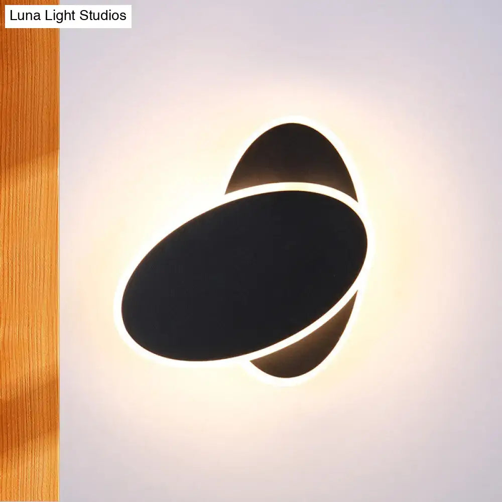 Modern black and white double oval wall sconce lamp with glowing led ring for double oval bedside lighting