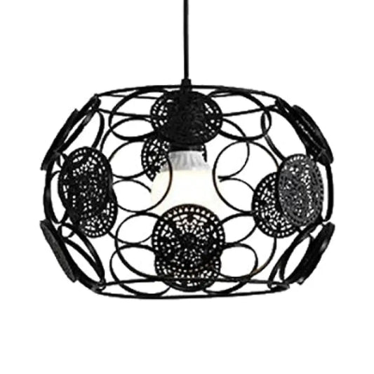 Modern Black/White Drum Pendant Ceiling Lamp - Single Metal Light for Living Room