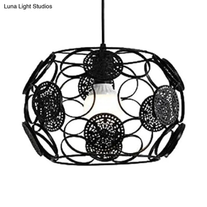 Modern Black/White Drum Pendant Ceiling Lamp - Single Metal Light for Living Room