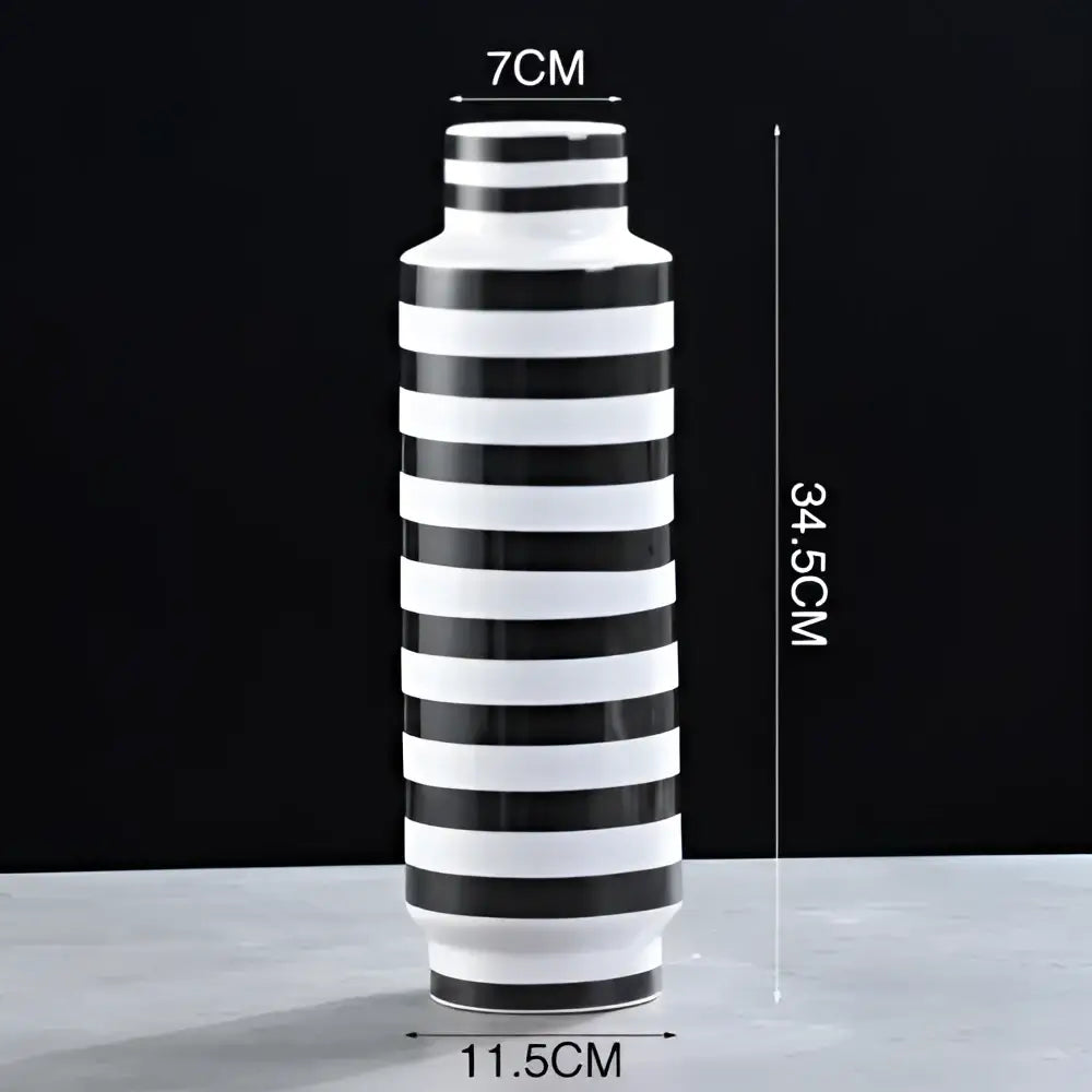 Modern black and white elegant striped ceramic vase with bold horizontal stripes for living room decorbites elegant striped decor