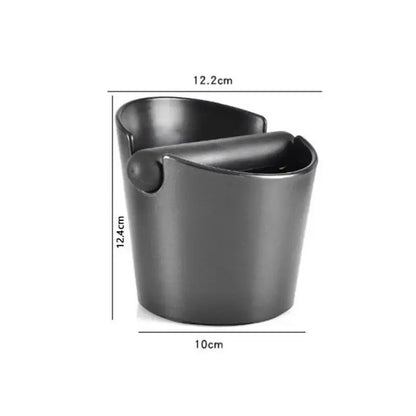 Modern black ceramic coffee cup with curved handle and rounded rim for decorbites espresso knock box use